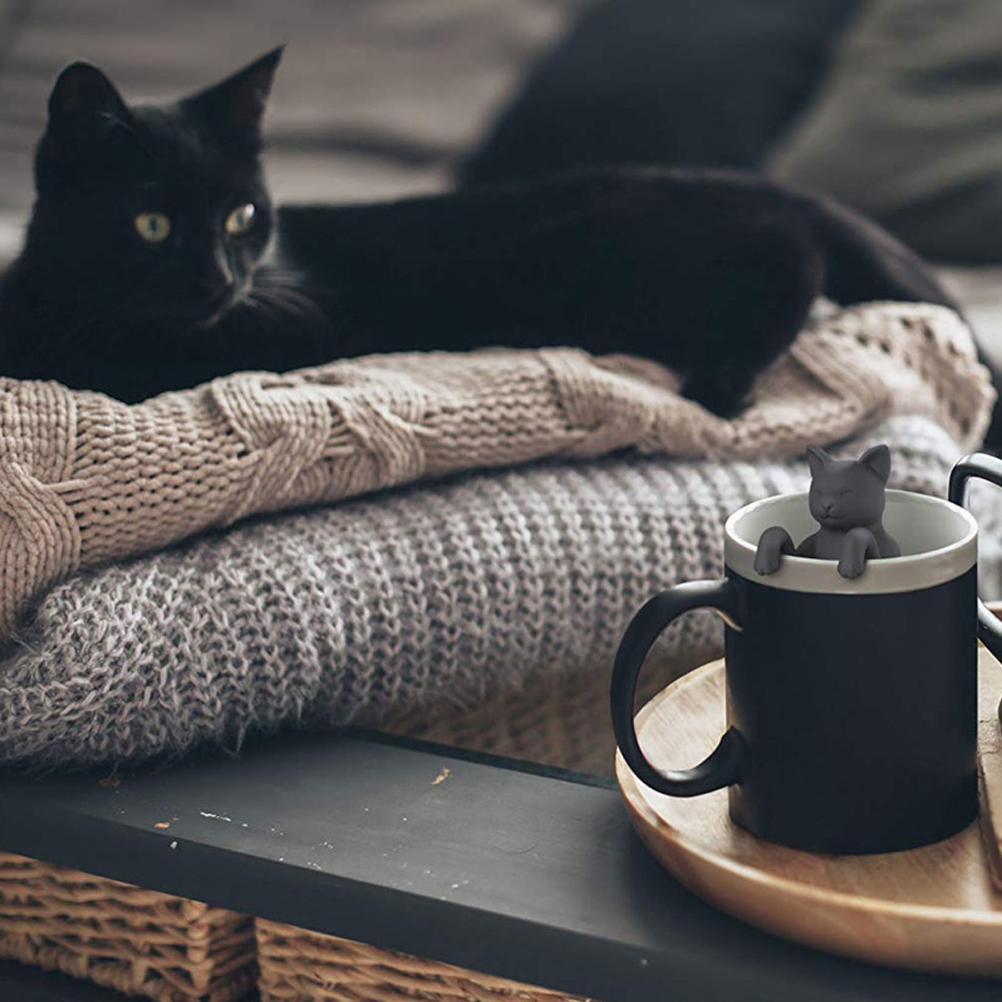 Pet Cat Tea Infuser Food Grade Silicone Rubber Purrtea Animal Tea Filter Tea Straine Black Grey Herbal Filter Spice Diffuser