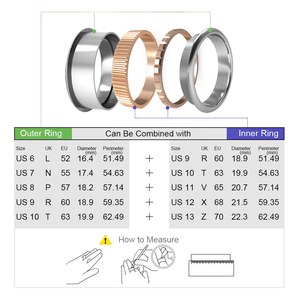 Floya Gear Stalen Ring Goud Vrouwen Vintage Rvs Draaibare Ringen Verwisselbare Mix & Match Wedding Ring