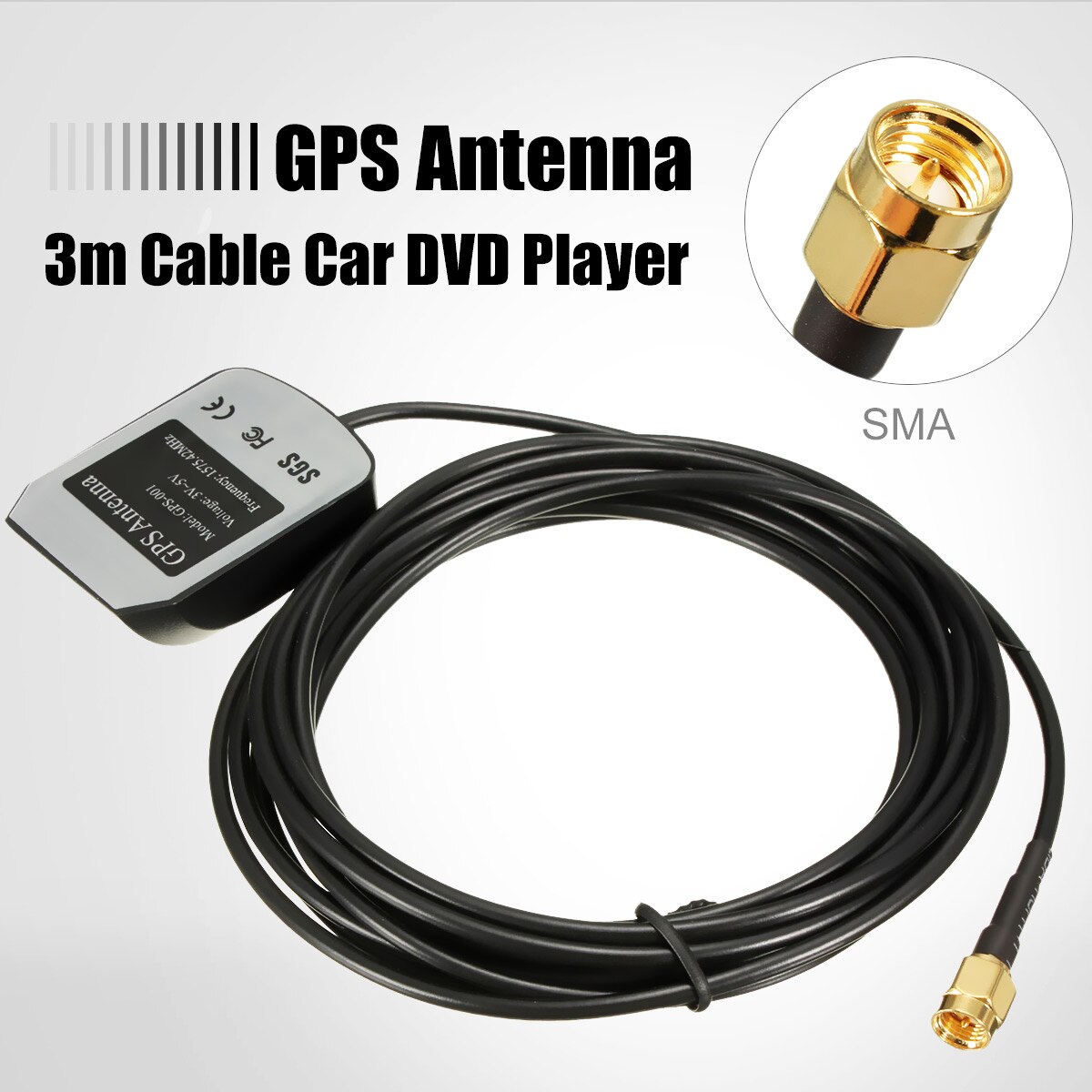Antena GPS para coche 3 m, receptor GPS, antena remota activa, conector adaptador aéreo, conector SMA de 1575,42 MHz