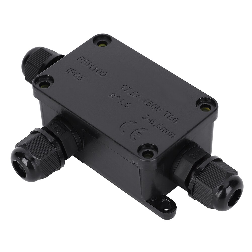 Waterproof Terminal Junction Box Black PC Mini 1 in 2 out for Outdoors IP66 3-6.5mm Wre Connector Junction Box