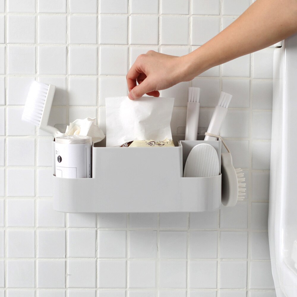 Caja de almacenamiento de plástico montada en la pared para baño, estante de cosméticos para inodoro, ventosa, sin perforaciones, estante de almacenaje para cocina wx8081749