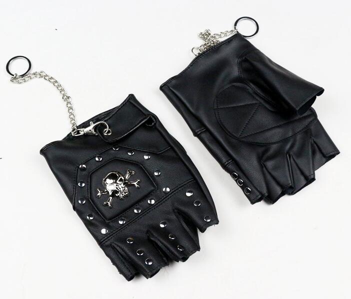 Skulls Rivet PU Leather Fingerless Gloves Men Women Hip Hop Punk Gloves Half Finger Men's Gloves