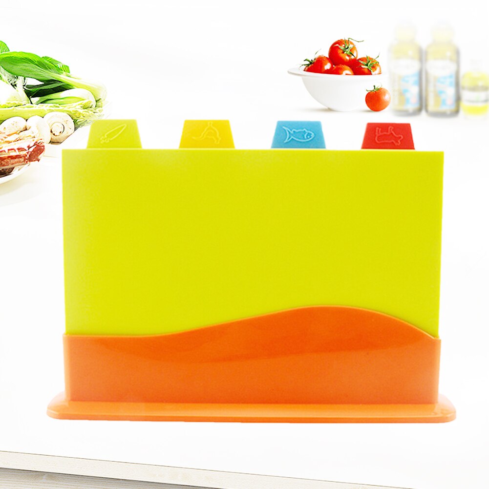 4Pcs Colour Coded Chopping Board Set Kitchen Non-slip Cutting Block with Holder Home Accessories Kitchen Tools