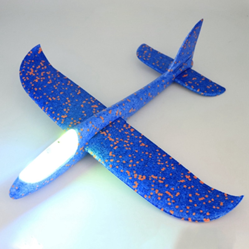 2 Stuks Voor Kinderen Hand Gooien Model Vliegtuig: 1 Pcs 48Cm Hand Gooi Verlichting Up Flying Zweefvliegtuig Vliegtuig Glow Blue & 1 Pcs Diy Lu