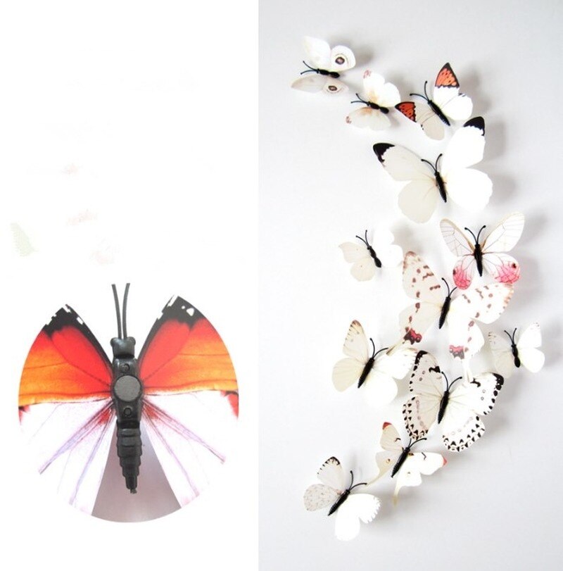 12 Stks/set Kleurrijke 3D Vlinders Muursticker Mooie Vlinder Sticker Met Magneet Voor Kid Kamer Muurstickers Home Decoratie: 02-White