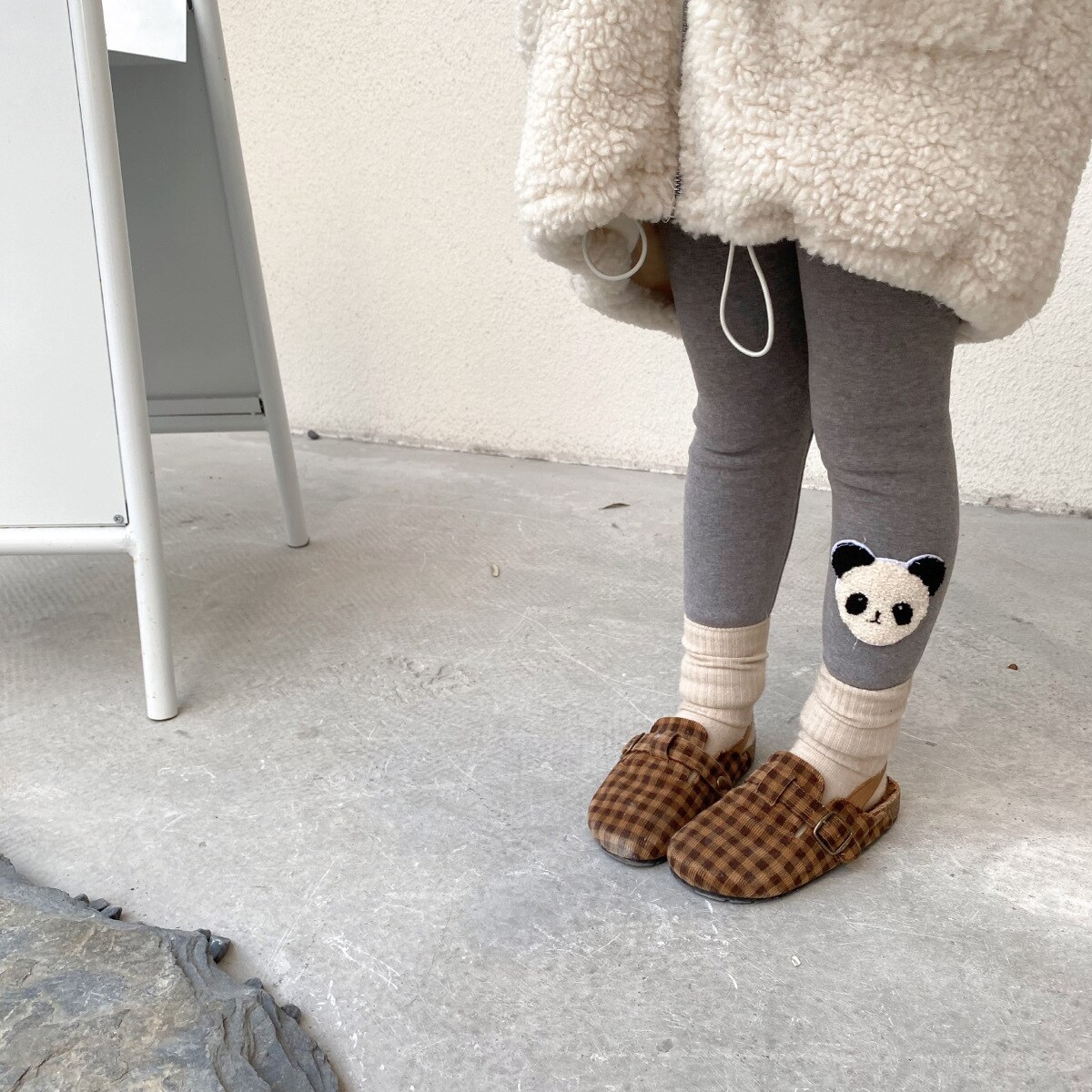 Leggings panda pour filles, collants chauds et mignons, flocage, pantalons skinny assortis, 2 couleurs, hiver: Gray / 5T