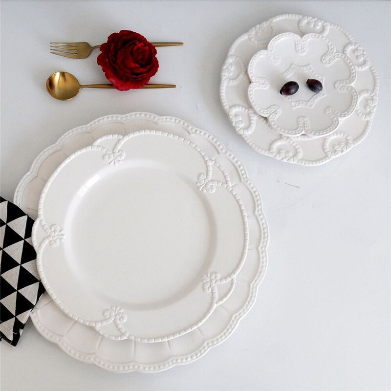 Bandeja de comida para Postres, plato plano para carne, vajilla y Lisa, blanca, Delica basso-relievo, utensilio PARA CENA DE BODA, 1 ud.