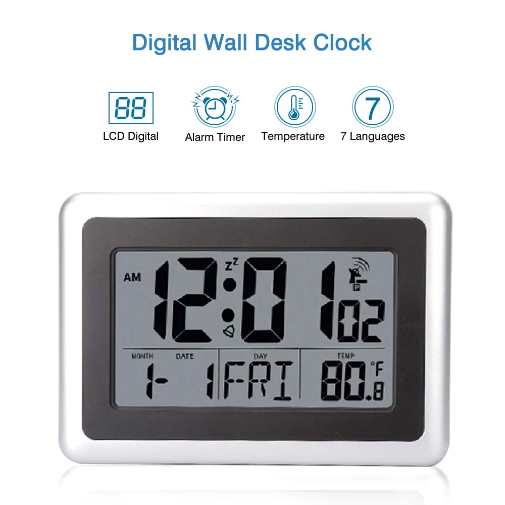 LCD Digital Wall Clock Alarm Desk Temperature Home Large Display Indoor Outdoor desk Clock