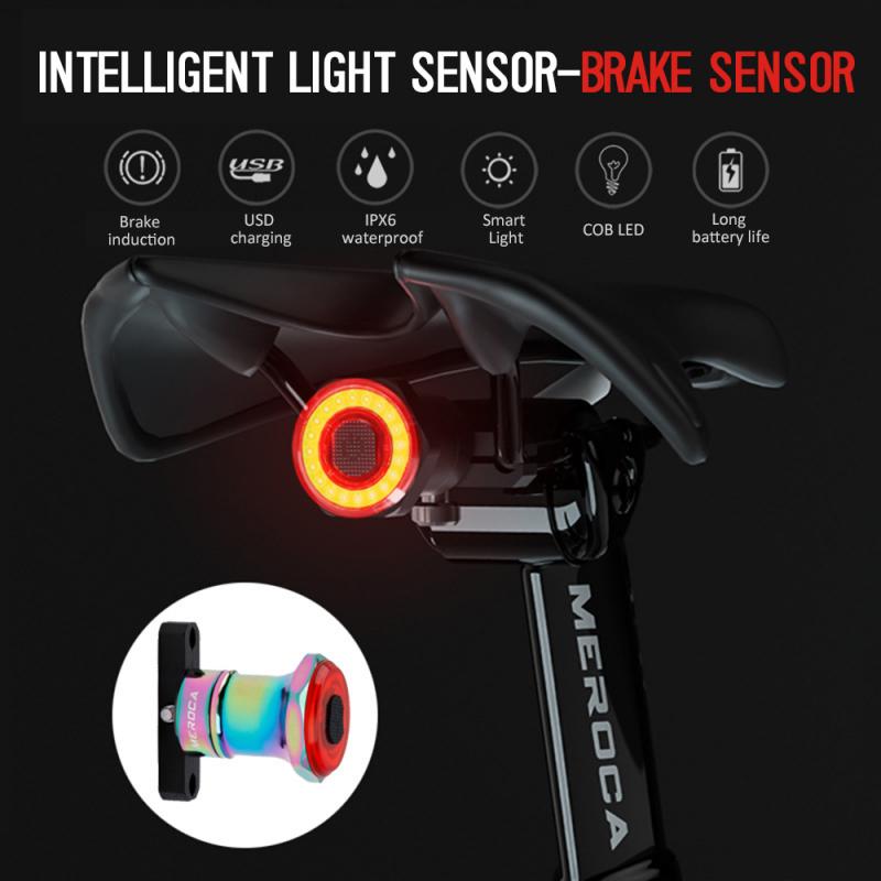 MEROCA-luz trasera inteligente para bicicleta, luces de inducción de freno, recargable, con Sensor para bicicleta de montaña