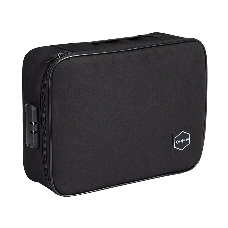 Heopono Duurzaam Polyester Travel Case Bestand Credential Documenten Opbergtas Met Codeslot: Black