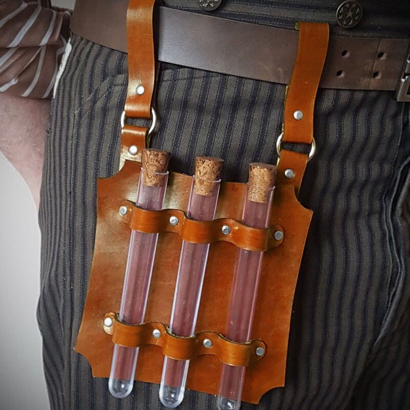 Steampunk médiéval Larp alchimiste en cuir porte-Tube à essai ceinture curseur Potion cintre pochette Kit apothicaire accessoire accessoire: Tubes Brown Holder
