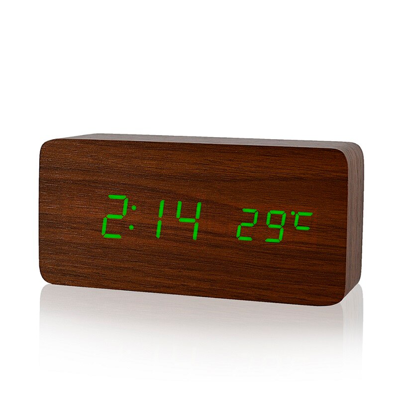 Suncree Modern Home LED digital Alarm Clock, Despertador Temp+date+time Electronic Digital Table Desktop Clocks: brown green
