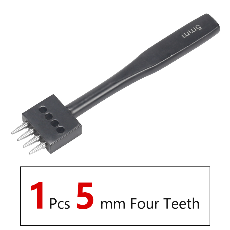Leather Hole Punch Craft, Round Hole DIY Sewing Chisel Leather Working Tool, 4 5 6mm Spacing Leather Hole Punch, 2/4/6/Holes: 1PCS-5MM-4Teeth