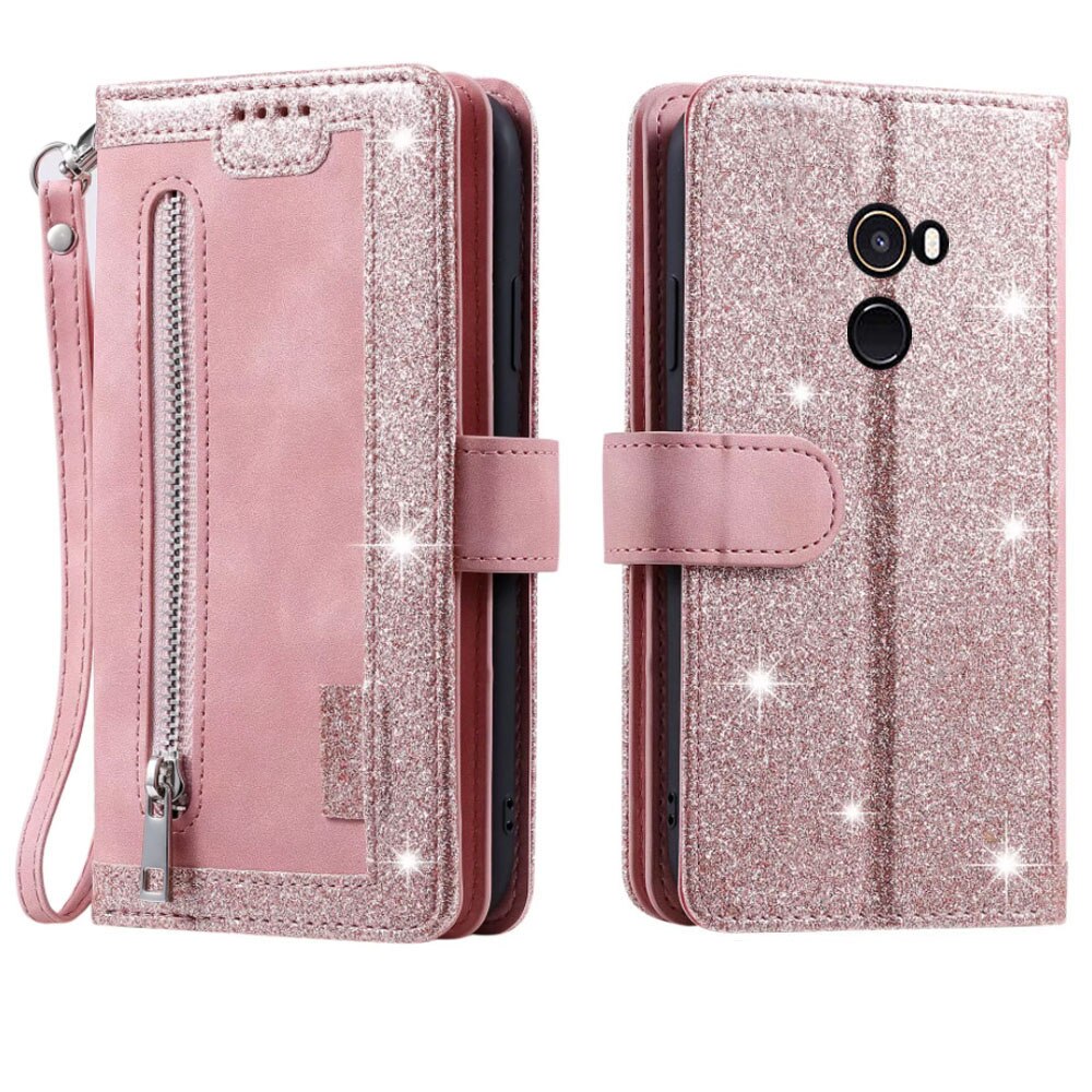 9 Kaarten Wallet Case Voor Xiaomi Mi Mix2 Telefoon Case Card Slot Rits Flip Folio Met Polsband Voor Xiaomi mi Mix 2: pink