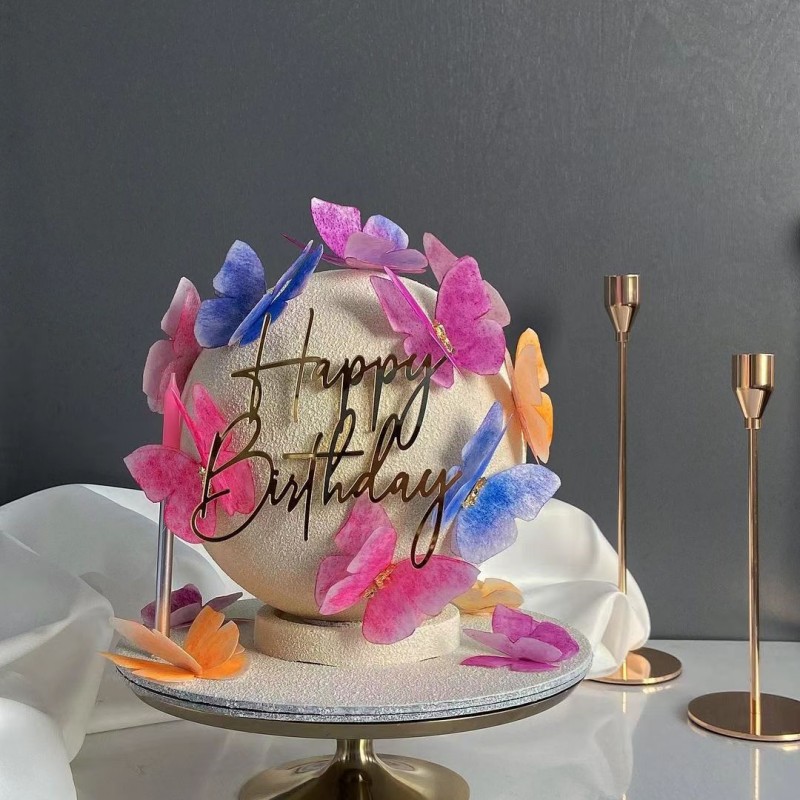 Ins novo feliz aniversário bolo toppers para o bebê crianças adulto festa de aniversário decoração do bolo ouro prata acrílico diy ferramentas de cozimento do bolo: vinho