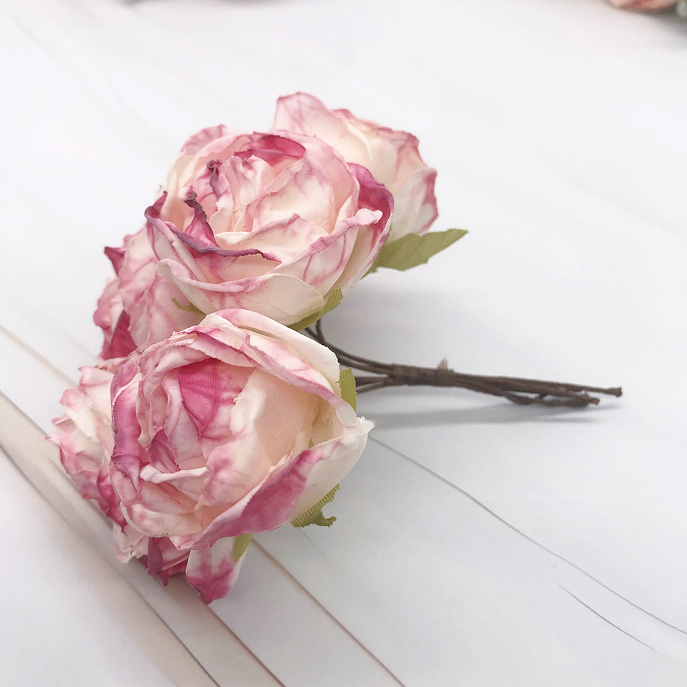 Guirnalda diy de 6 piezas de simulación, tocado de bosque, capullo de té europeo, borde , flor de seda Rosa retro, material de decoración de brotes