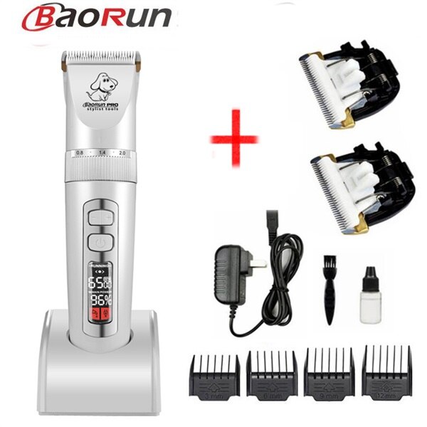 BaoRun-cortadora de pelo para perros, máquina de peluquería para mascotas con pantalla LCD, recargable: P9 white add 2 blade