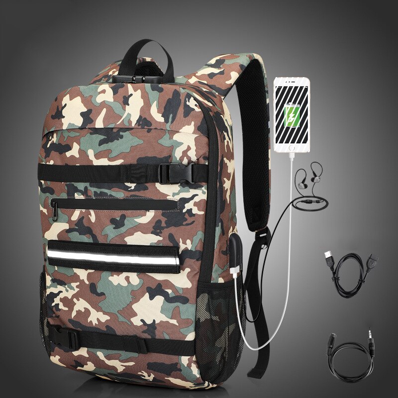 Sac à dos de Skateboard antivol avec verrouillage par mot de passe, chargeur Usb, à bandoulière, pour loisirs, voyage, ordinateur, Longboard, pour hommes et femmes: GM