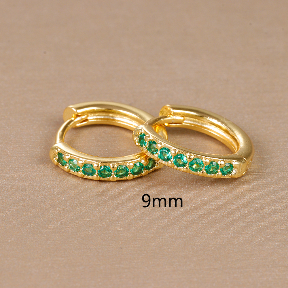 Pendientes de aro pequeños verdes de acero inoxidable para mujer, aretes Piercing de circonita con círculo redondo pequeño, joyería de tendencia personalizada, 2 uds.: Con recubrimiento de titanio