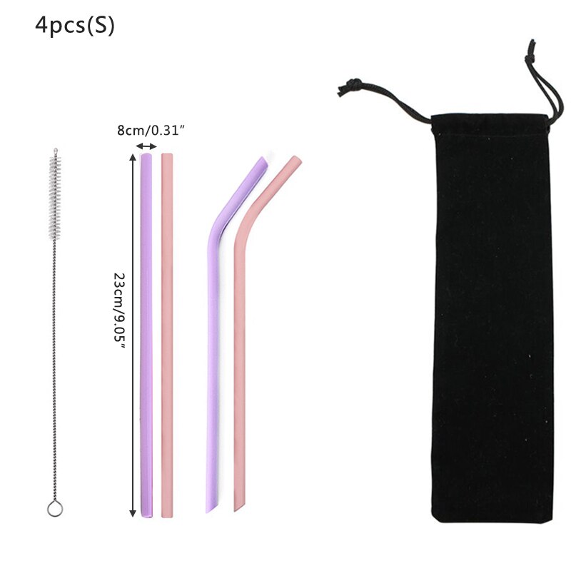 Food grade silicone straw drinking straws Reusable silicone straw FDA certification Environmental protection bar accessories: 4pcs small 02