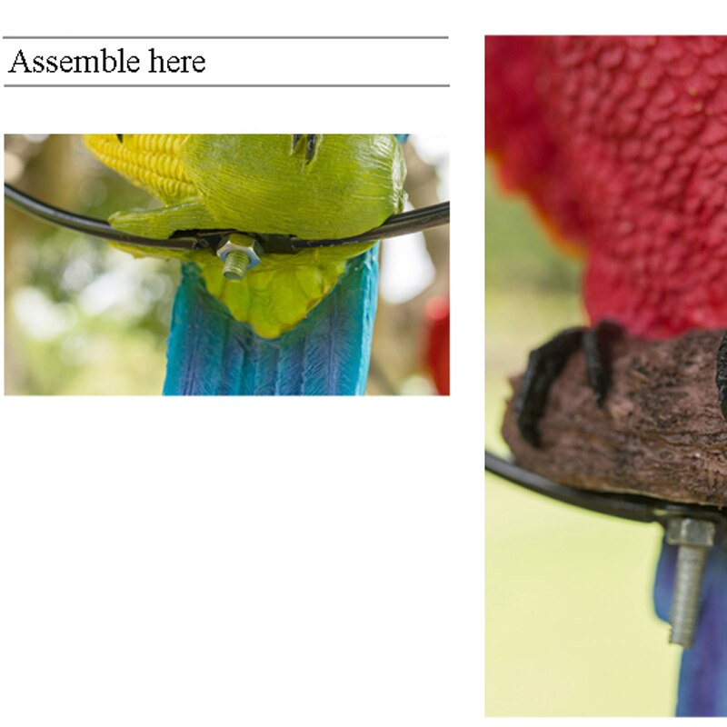 Hand Painted Red Yellow Blue Resin Parrot On Iron Circle Frame Garden Decor Hanging Ornament