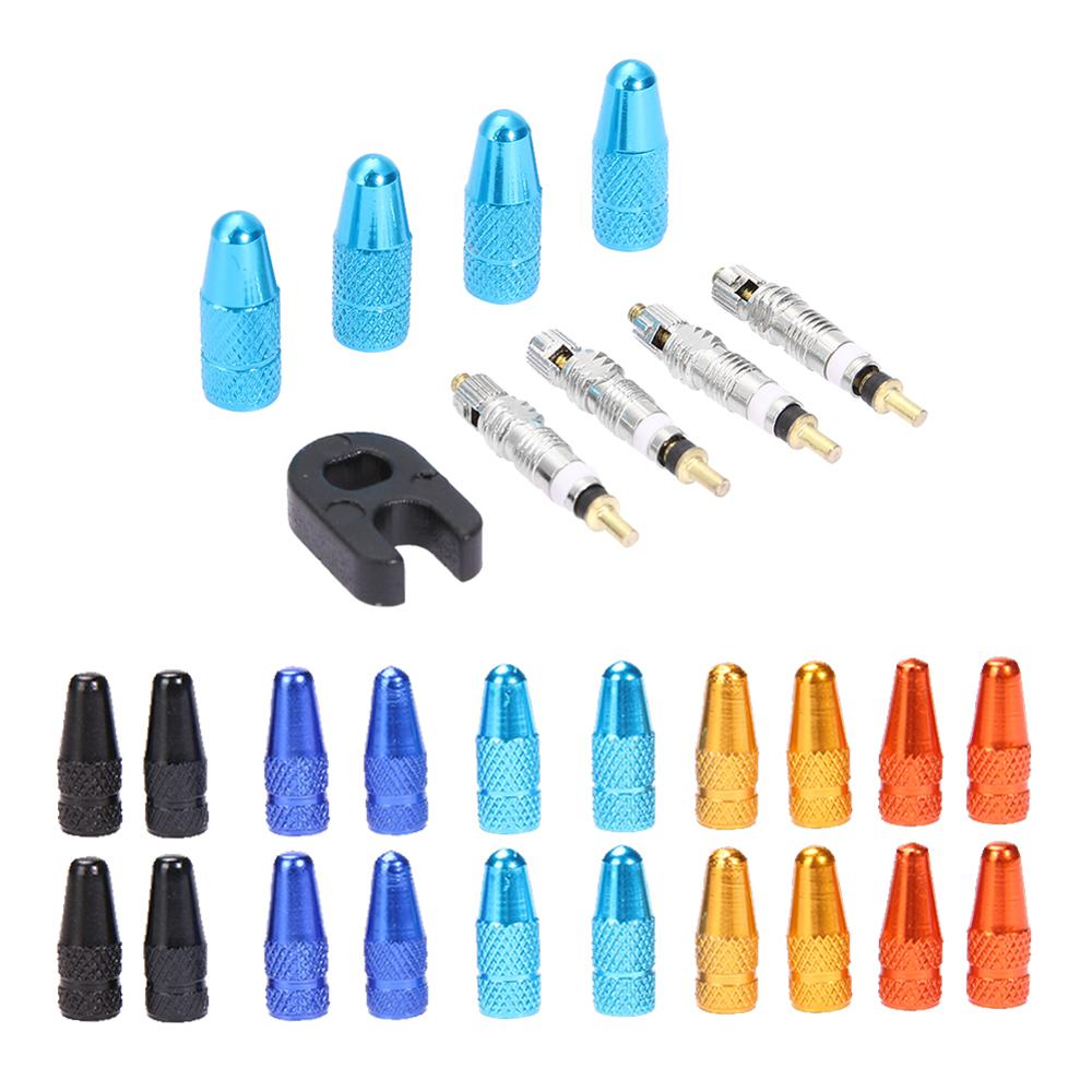 4 Uds. De tapones para vástago de válvula Presta + 4 Uds. De núcleos de válvula + Kit de llave, herramientas para bicicleta de montaña y carretera, piezas de repuesto, accesorios para neumáticos de bicicleta