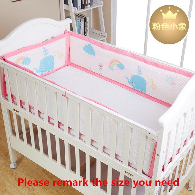 3D Mesh Fabric Breathable 4pcs Baby Bedding Bumpers Crib Protector Cushion Cotton Filling Baby Crib Bumpers Set for 4 seasons: fen se xiao xiang