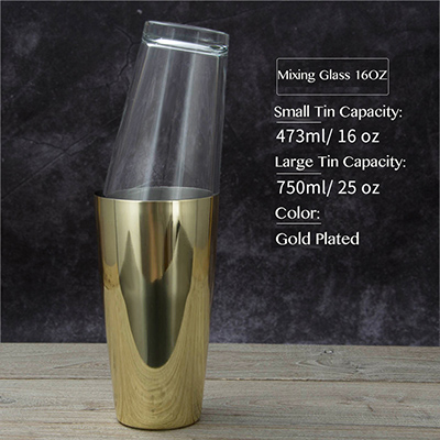 5 forskellige farver boston shaker bar shaker i rustfrit stål & 16 oz.  med/uden recept blandeglas kit: Forgyldt