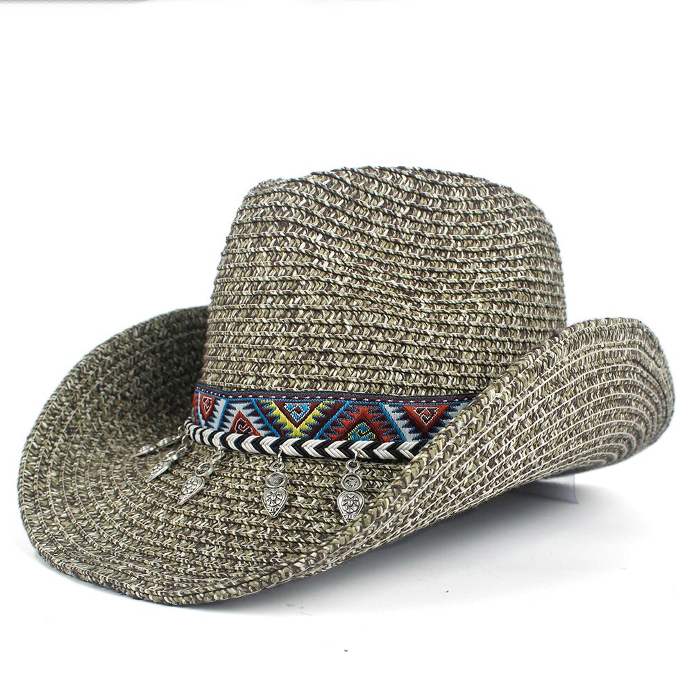 Kvinder hule vestlige cowboy hat dame sommer halm boheme kvast fascinator sombrero hombre strand cowgirl jazz hat: Kaffe