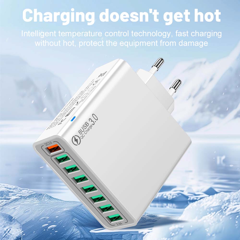 Total 100W 8 Ports charge rapide USB chargeur mural QC3.0 adaptateur de téléphone Portable Portable pour iPhone Huawei Samsung Xiaomi