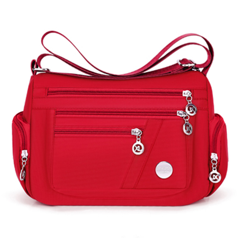 style neutral nylon fabric ladies' handbag Oxford cloth shoulder strap crossbody bag travel bag multi-compartment casual bag: Red