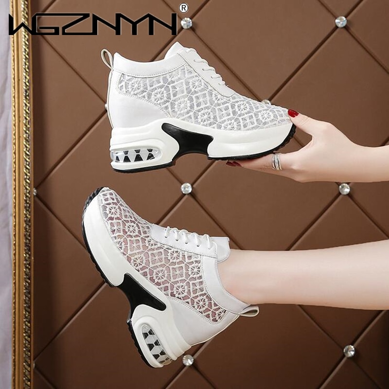 Zomer dames platform wedge outdoor sportschoenen hoge hak dames casual schoenen mesh ademende dames chunky sneakers