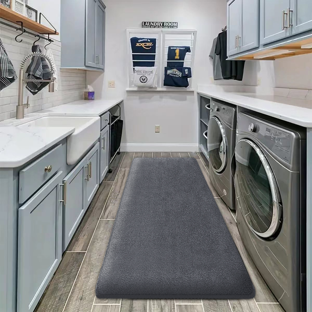 Thickened absorbent laundry room floor mat flannel quick-drying non-slip foot mat thickened long strip kitchen mat bathroom mat: 400MMx400MM / GRAY