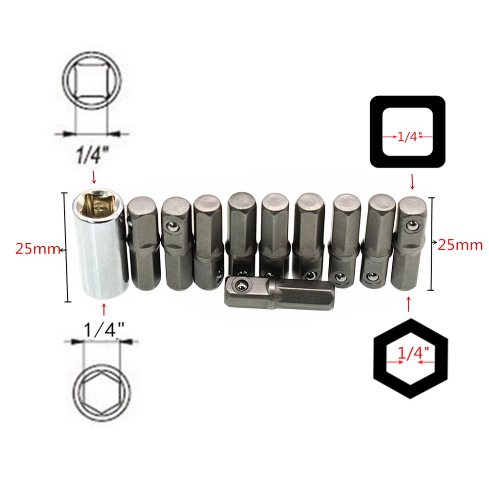 10 Packs Adapter Converter Reducer Air Impact Set Impact Socket Adapter 1/4 \ \ \ \ "Vierkante Drive Tot 1/4 \ \ \ \" hex