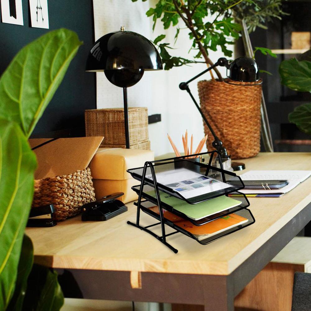 Office A4 Paper Organizer Document File Letter Book Pen Brochure Filling Tray Rack Shelf Carrier Metal Wire Mesh Storage Holder