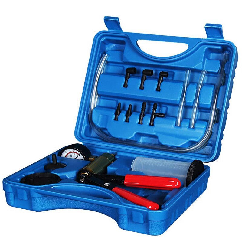 2 In 1 Brake Bleeder Kit Hand Held Vacuum Pump Test Set For Automotive With Sponge Protected Case,Adapters,One-Man Brake And Clu