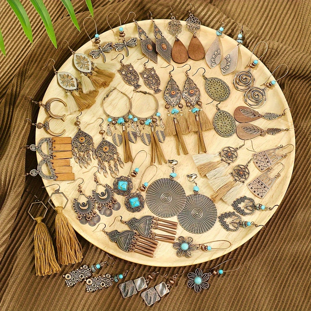 Pendientes colgantes marrones geométricos étnicos Vintage para mujer personalidad vacaciones Casual pendientes diarios joyería Bohemia
