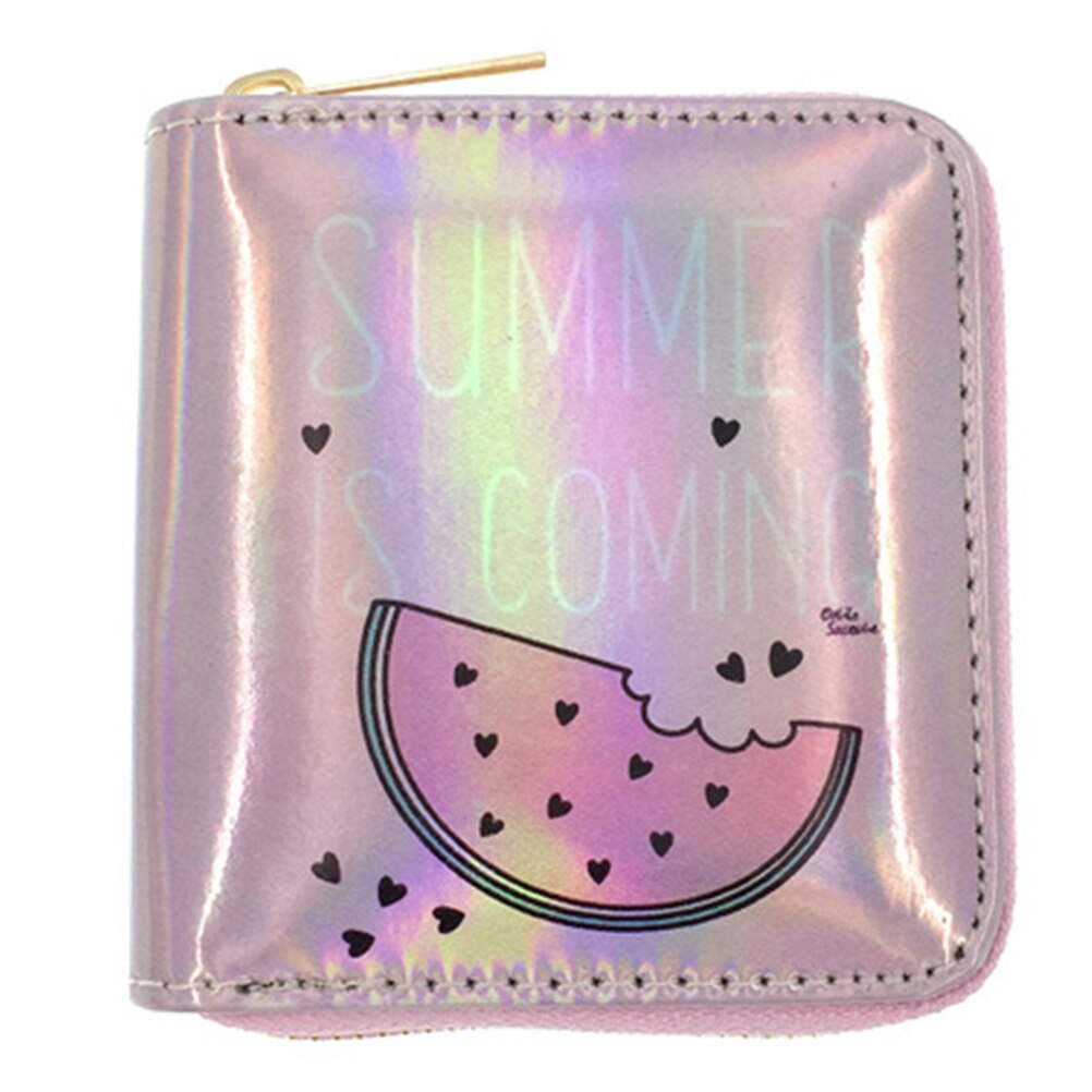 Femmes hologramme portefeuille porte-monnaie en cuir PU sac à main carte à glissière porte-pochette femmes dessin animé mignon petits portefeuilles pochette: b