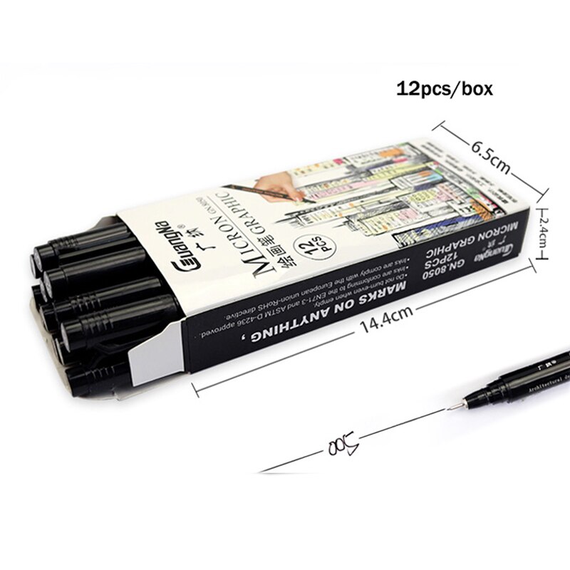 Guangna Tekening &amp; Micron Grafische Naald Pen Set Haak Lijn Schets Manga Archival Handtekening Pen Kunst Levert Briefpapier: 005-12pcs