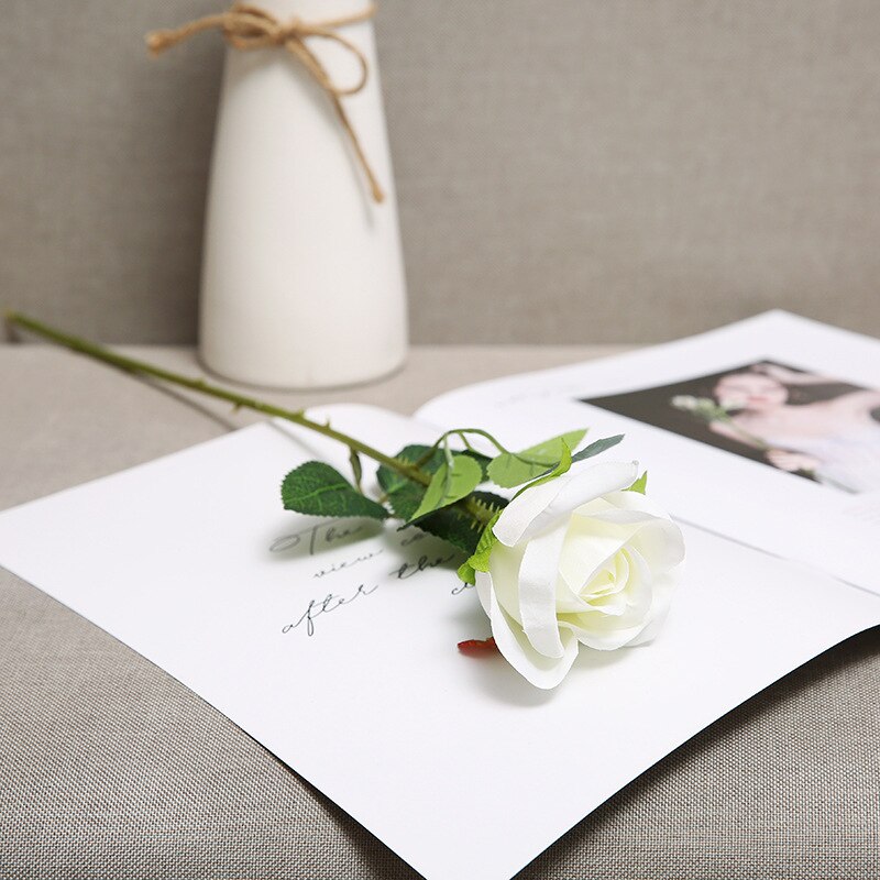 Artificial Red Rose Flowers Living Room Home Decoration Accessories Thanksgiving Wedding Diy Bouquet Silk Flowers Bouquet: white