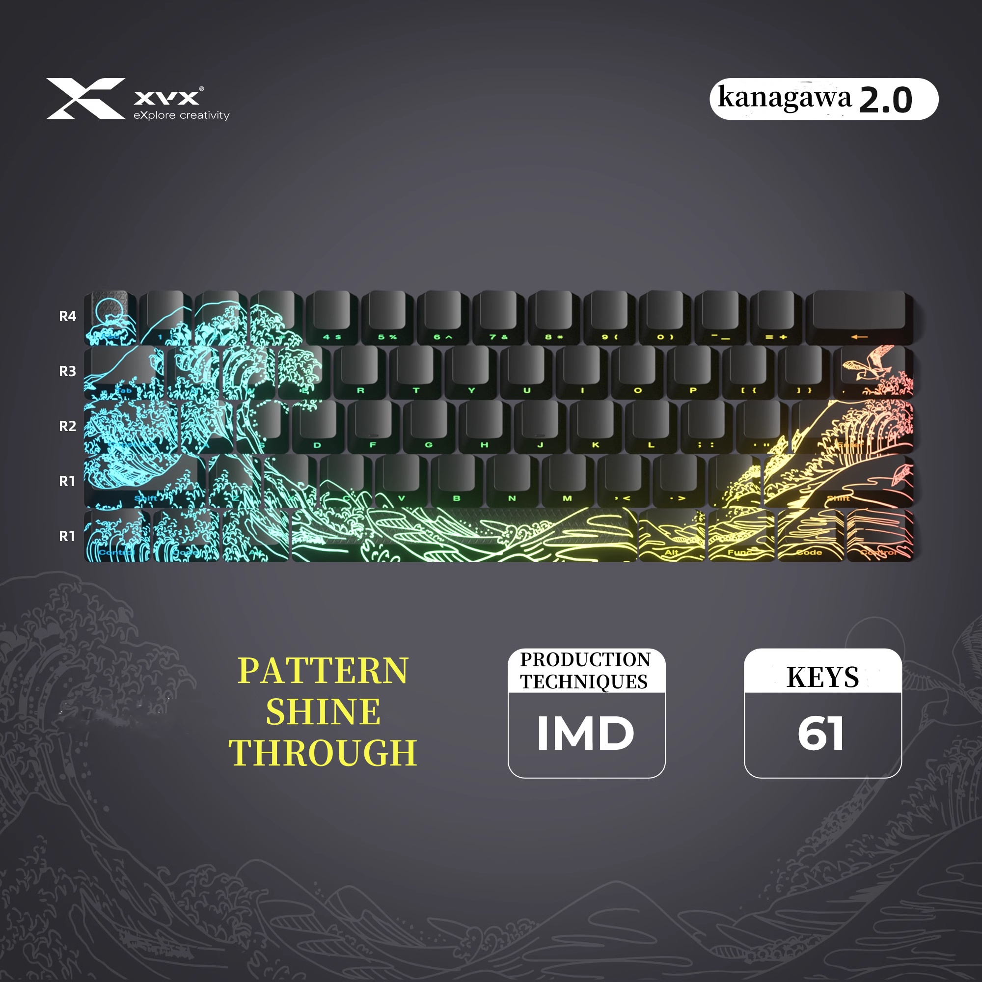 XVX Topographic Version Pattern Shine-Through OEM Profile IMD-Tech Keycap Set 118 keys: Cream Color