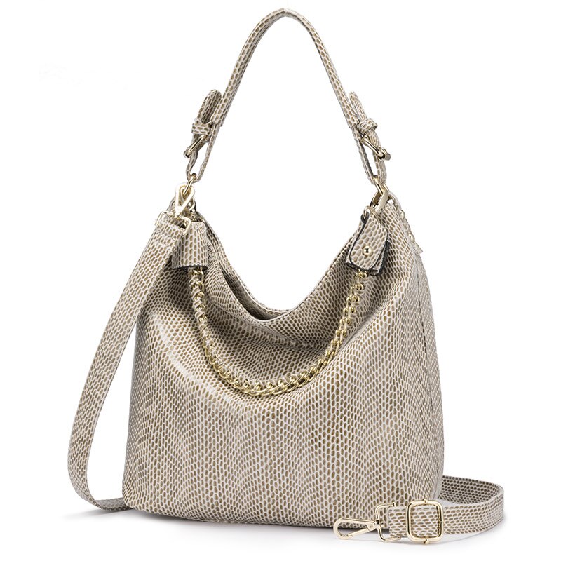 REALER-Bolso de hombro grande con asa superior para mujer, bandolera de cuero artificial con cadena,: Beige