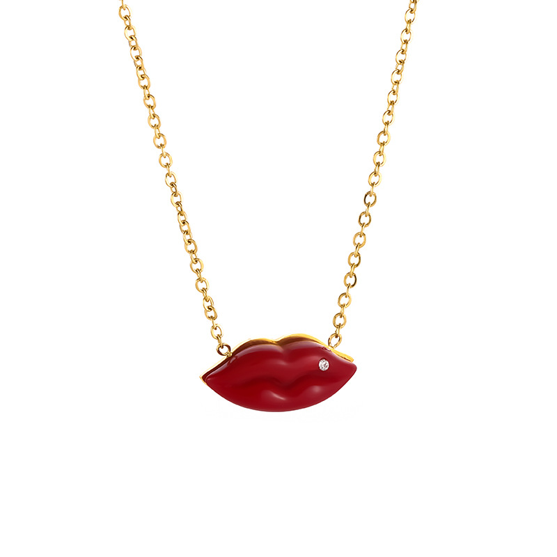 2025 Ins nouvelle en acier inoxydable lèvre rouge pendentif chaîne collier en acier bouche médaillon charme étanche bijoux directe