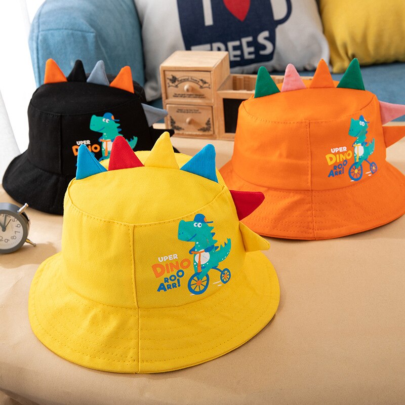 Sombrero de cubo de bebé de dinosaurio de dibujos animados, sombrero de Sol para bebé, niño y niña, sombrero de pescador para niño pequeño, gorra para niño