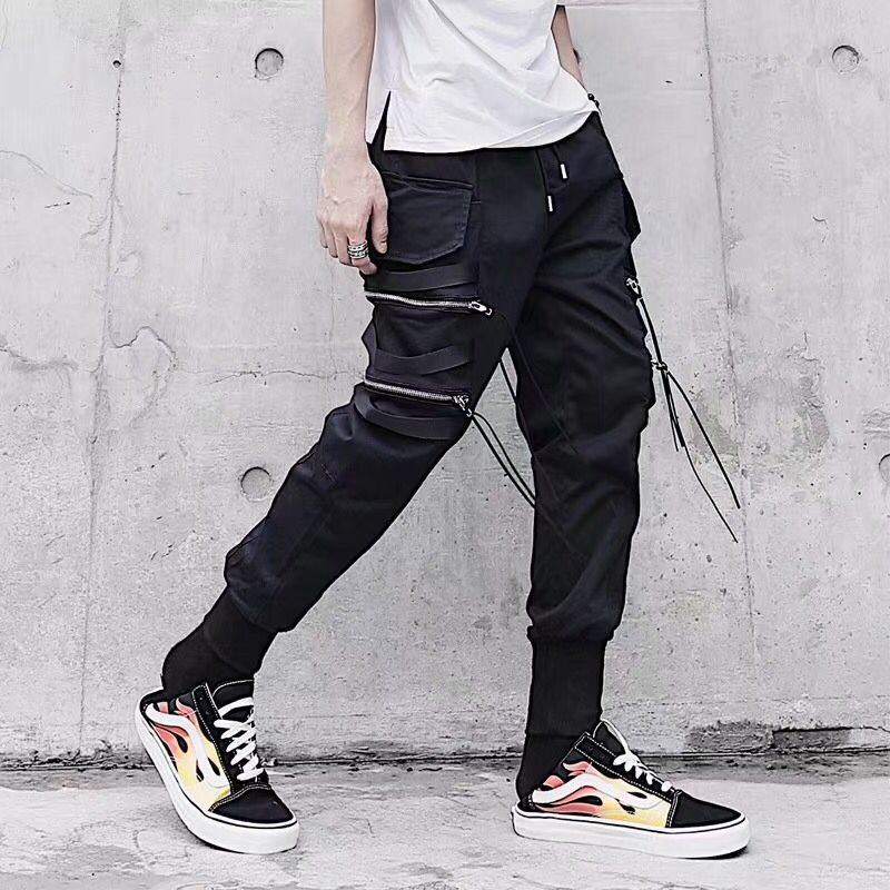 Cintas-pantalones Cargo de Hip Hop para hombre, ropa de calle de , pantalones de chándal de algodón, harén informales, Harajuku, negro,
