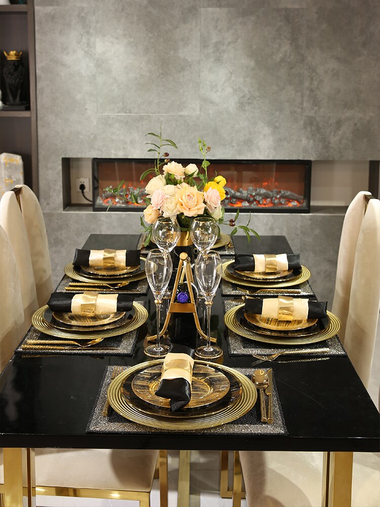 Christmas Luxury Plate Set Dinning Modern Serving Dishes Sets Glass Plate Europen Golden Talerze Obiadowe Dinnerware DL60PZ