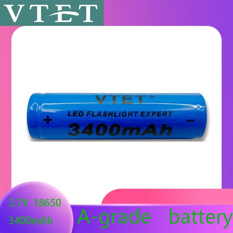 18650 3.7V 3400mAh Rechargeable Battery for Flashlight, Lithium ion Battery, Toy and Home Appliances A-grade battery: Gold