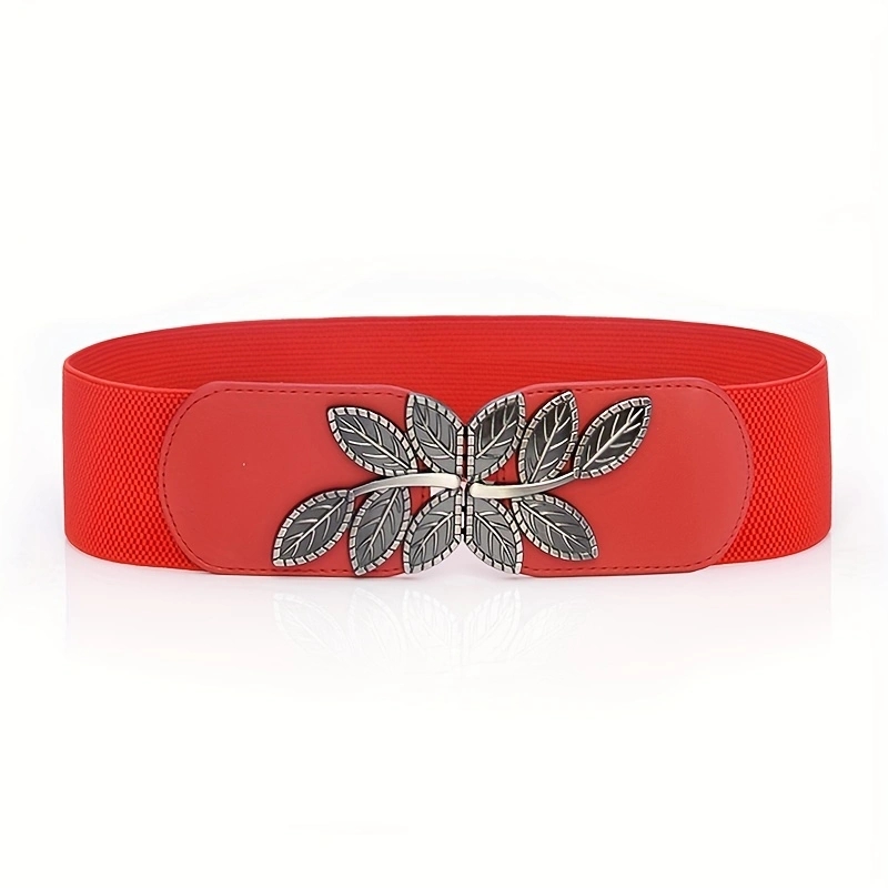 Cinture larghe con fibbia a foglia Vintage ▾ cintura elastica classica in vita tinta unita elegante cintura per cappotto per donna: Rosso