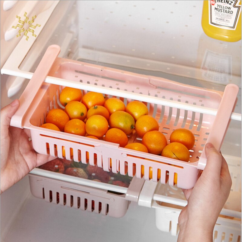 Bathroom Shelves Fridge Storage Rack with Layer Partition Refrigerator Plastic Storage Holder Kitchen Pull-out Drawer