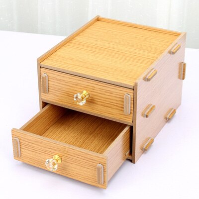 Wood Stationery Holders With Drawer Storage Box Desktop Stationery Office And School Supplies Multifuction Desk Organizer: Gold oak color